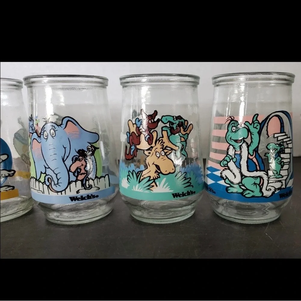 Set of 6 Vintage 1996 Welch’s Dr Suess Jelly Jar Glasses